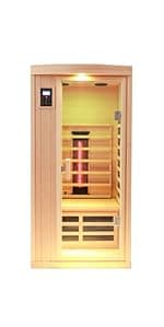 Ceramic 1 Person Infrared Sauna Far Infrared Saunas for Home Hemlock Wood Indoor Sauna Room 2 in 1 Sauna with Low EMF Heaters + Ceramic Heating Cube-Chromotherapy-Bluetooth Speaker