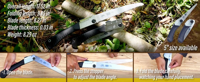 SUIZAN Japanese Folding Saw 8.3" Versatile for Wood - Compact Handsaw Pruningsaw Garden Woodworking DIY Tools