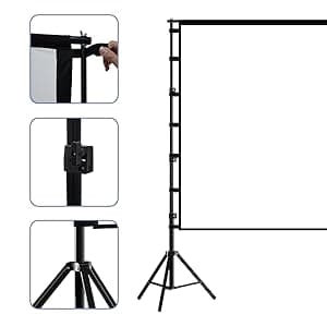 Projector Screen with Stand, Wootfairy 150 inch Portable and Foldable Projection Screen 4K HD 16:9 Rear Front Wrinkle-Free Movie Screen with Carry Bag for Indoor Outdoor Home Theater Backyard Cinema