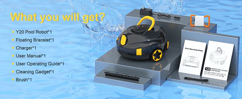 Y20 Cordless Robotic Pool Cleaner, Automatic Pool Vacuum, 90 Mins Runtime, Auto-Parking, Lightweight, Powerful Robot for Above/Inground Pool up to 1100 Sq.Ft (Black-Orange)