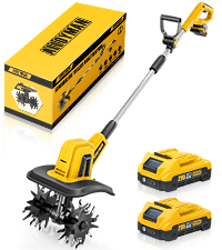 Alloyman 20V Cordless Tiller Cultivator, 360RPM Electric Garden Tiller, with 2 * 2.0Ah Batteries & Charger, 9In Tilling Width and 6.6In Depth Garden Rototiller for Lawn/Gardening/Soil Cultivation