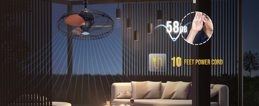 Tornado 20-Inch Outdoor Downrod Mount Ceiling Fan – IPX4 Water-Resistant, Remote Control Included, 3 Speed Settings, 3300 CFM, 10-Foot Cord, UL Safety Listed