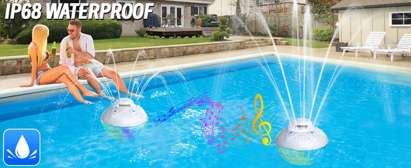 KingSom 3 in 1 Bluetooth Pool Speaker with Pool Fountain Light, 10000mAh Floating Pool Speaker, IP68 Waterproof Hot Tub Speakers, Loud Sound, BT5.4,24H Playtime Rechargeable pool Water Fountain, White