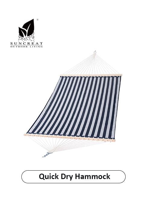 SUNCREAT Double Quilted Hammock with Hardwood Spreader Bar, Extra Large Soft Pillow, Heavy Duty 2 Person Hammock for Indoor, Outdoor, Grey Pattern