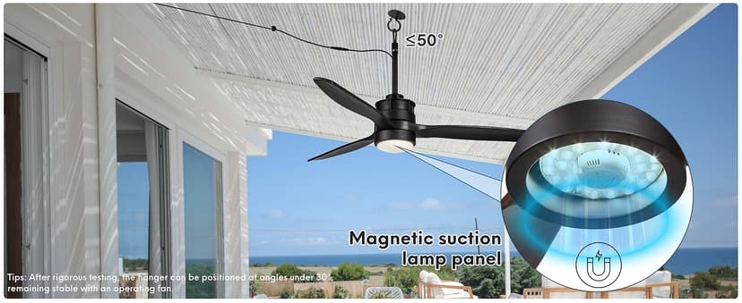 EKIZNSN 42“ Wet Rated Gazebo Ceiling Fans Outdoor Hanging for Patios Waterproof, Pergola Ceiling Fan with Light, Hook Installation, Black