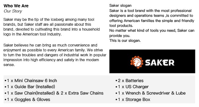 Saker Mini Chainsaw,6 Inch Portable Electric Chainsaw Cordless, Small Handheld Chain saw for Tree Branches,Courtyard, Household and Garden,By 2PCS 20V 1500mAh Batteries,Extra 3 PCS Chain