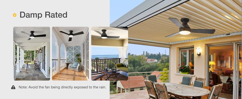 Amico Ceiling Fans with Lights, 42 inch Low Profile Ceiling Fan with Light and Remote Control, Flush Mount, Reversible, 3CCT, Dimmable, Noiseless, Black Ceiling Fan for Bedroom, Indoor/Outdoor Use