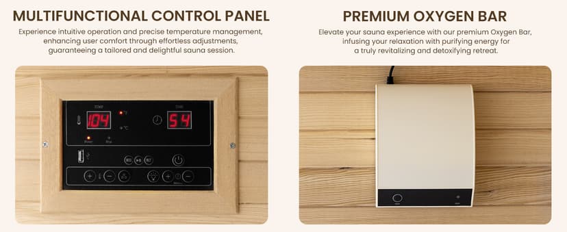 3300W 30A 110V Outdoor Wooden Low EMF Far Infrared Sauna with Bluetooth Speakers, LED Lamp, LCD Control Panel, Tempered Glass Door, 7 Colors Lighting 4 Person, 84.24"x66.6"x51.24"