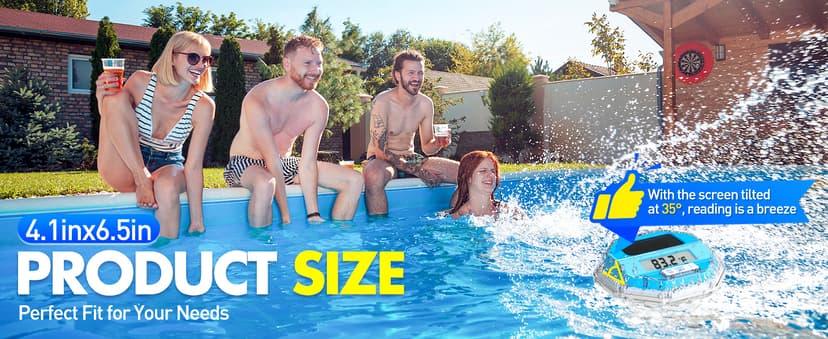 Solar Digital Pool Thermometer Floating Easy Read, Large LCD Screen Pool Thermometer with Light Show, IP68 Waterproof Water Temperature for Hot Tub,Spa