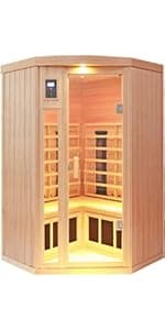 Ceramic 1 Person Infrared Sauna Far Infrared Saunas for Home Hemlock Wood Indoor Sauna Room 2 in 1 Sauna with Low EMF Heaters + Ceramic Heating Cube-Chromotherapy-Bluetooth Speaker