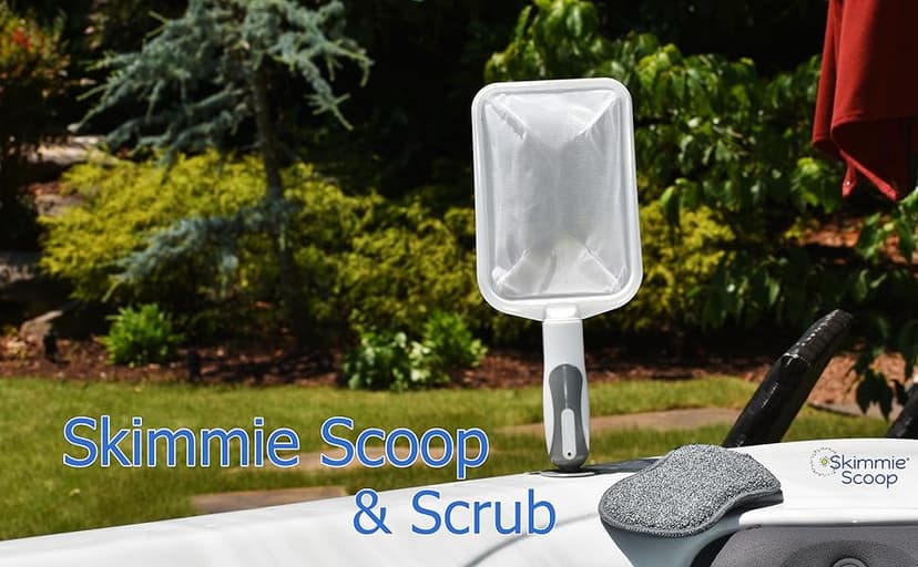 The Skimmie Scoop - Patented Handheld Skimmer with Fine Mesh Net for Spa, Hot Tub, Cold Plunge and Small Pool Cleaning - Lightweight and Durable with Powerful Suction Cup - Clean Out Filter (White)