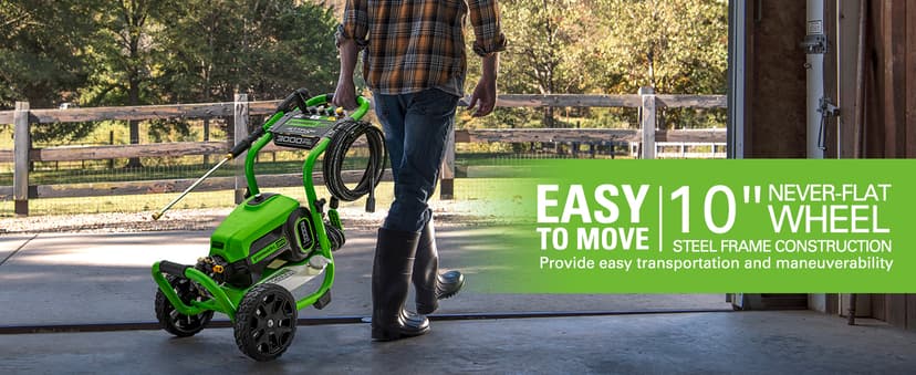 Greenworks 3000 PSI Pressure Washer (2.0 GPM Max) with Foam Cannon – Easily Remove Dirt and Grime on Siding, Fences, Patios,