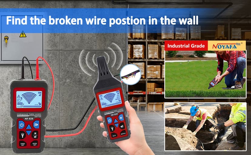 NOYAFA NF-826 Underground Cable Tester Locator Circuit Tracer Metal Pipe Detector Wire Tracker Tool Detects Wall\Underground Wires, Cables, Water and Gas Pipeline Paths