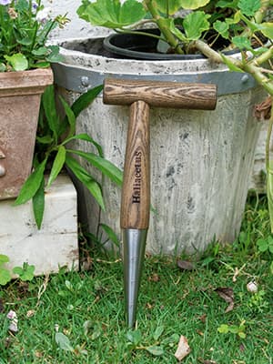 2024 New Upgrade Hand Dibber with 5 inches Measuring Scale, Easy to Grip L-Shaped Wood Handle Dibbler, Stamped Stainless Steel Tip Seed Dibber, 11.3'' Dibber for Sowing Seeds and Planting Seedlings