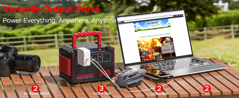 MARBERO Solar Generator 240Wh 300W Portable Power Station with Solar Panel 60W Included Backup Lithium Battery with AC Outlets for Camping Home Outdoor Emergency Hiking Travel