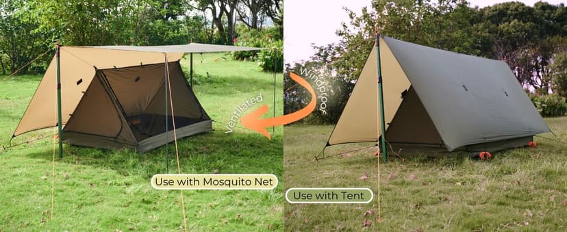 onewind 12×10 ft Hammock Tarp, Ultralight Tarp Silnylon Hammock Rain Fly Lightweight Waterproof Camping Tent Tarp with Doors, Easy to Setup with Stuff Sack, Tent Stakes, OD Green