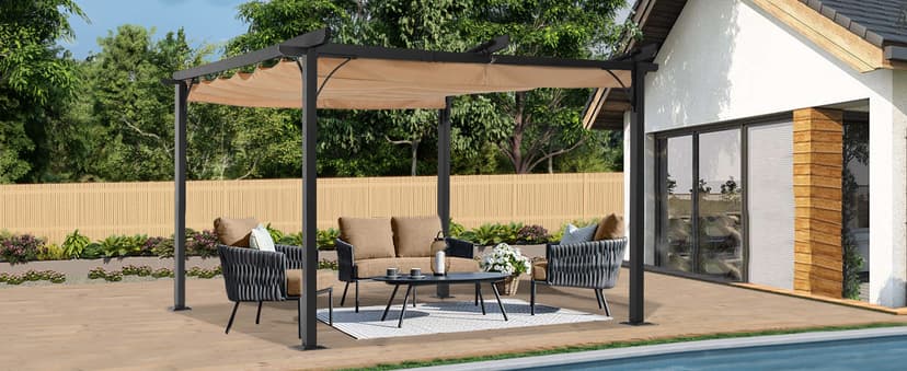 ABCCANOPY Patio Pergola 11x11 - Outdoor Sun Shade Canopy with Retractable Roof for Garden Porch Backyard (Gray)