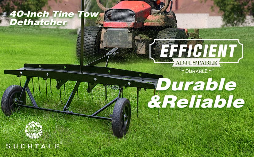 Suchtale 40inch Tow Behind Dethatcher with 20 Spring Steel Tines,Lawn Sweeper Garden Grass Tractor Rake Removes Thatch from Large Lawns, Riding Lawn Mower Attachments for Outdoor Yard Tools Lawn Care
