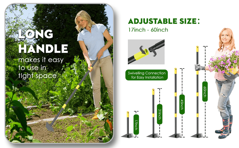 Hoe Garden Tool Long Handle Weeding Garden Hoe 2 in 1 Adjustable Length 60 inch Yard Tool for Planting