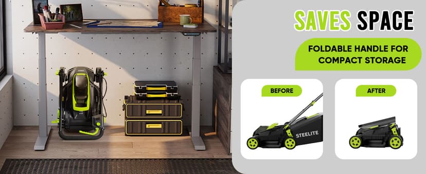 Steelite 13.2” Electric Lawn Mower for Small Yards - 2-in-1 Compact, Lightweight Brushless Motor, 21V 4.0Ah Battery & Charger Included, Green