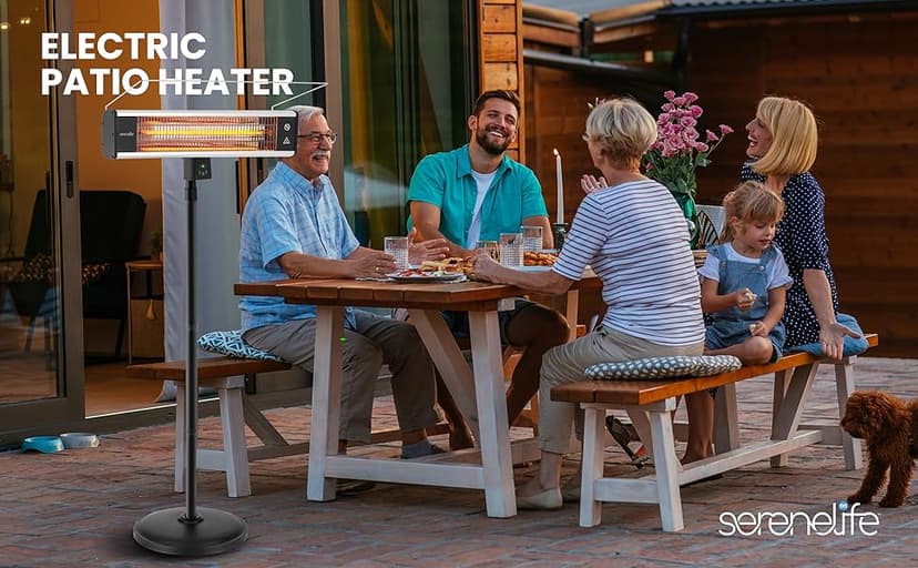 SereneLife Infrared Patio Heater, Electric Patio Heater for Indoor/Outdoor Use, Portable Stand Heater with Remote Control, 1500 W, for Restaurant, Patio, Backyard, Garage, Decks (Black)