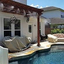 Patio Misting Kit - Pre- Assembled Misting System - Simply unpack and Attach - Cools temperatures by up to 30 Degrees - for Patio, Pool and Play Areas (60 Feet - 16 Nozzles)