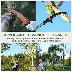 27FT Manual Pole Saw, Tree Branch Trimmer with 8-Section Fiberglass Handle, Sharp Steel Blade and Scissors, Lightweight Extendable Design for High Branch Trimming, Ideal for Palms and Shrubs