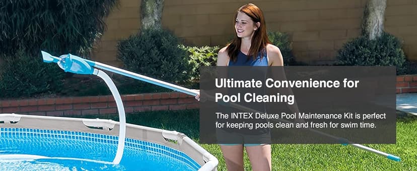 Intex Deluxe Automatic Surface Skimmer Bundled with Maintenance Kit w/ Vacuum & Pole, Swimming Pool Cleaning Tools for Above Ground and InGround Pools
