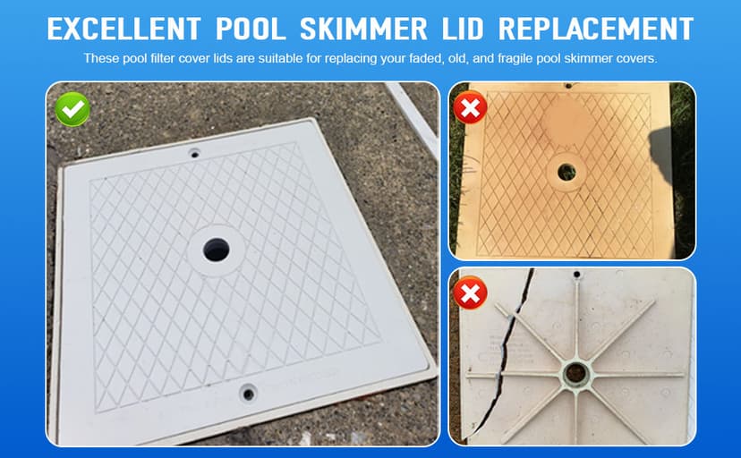 10'' Pool Skimmer Lid/Cover Replacement for Hayward SPX1082E, SP082 1083 1084 1085 SP1086, Square Skimmer Basket Deck Covers Plate for Inground Pools, Heavy Duty Plastic, White, 2 Pack