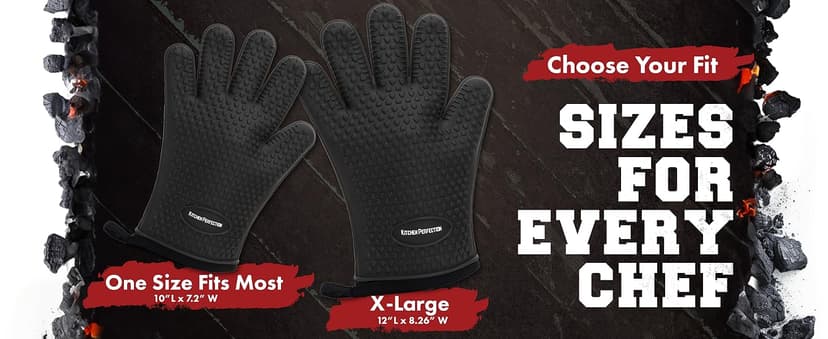 Kitchen perfection Silicone Smoker Oven Gloves -Extreme Heat Resistant BBQ Gloves -Handle Hot Food Right on Your Smoker Grill Fryer Pit|Waterproof Oven Mitts Grill Gloves |Superior Value Set+3 Bonuses