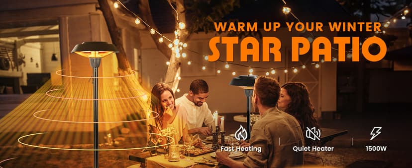 Star Patio Electric Outdoor Heater, Freestanding Patio Heater, Infrared Heater, Hammered Bronze Finished, Tip-Over Protection, Adjustable Height and Silent Heating Heater, ZHQ1566-C-SN12024