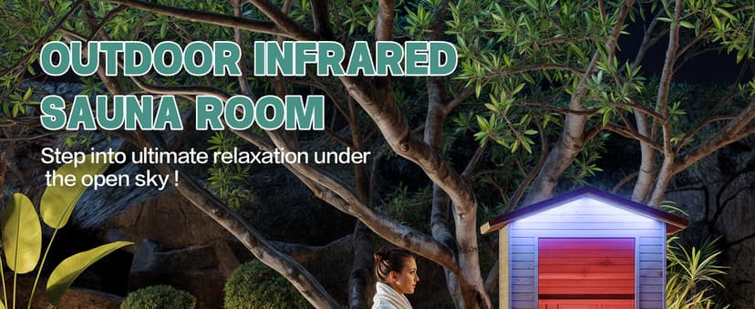 1 Person Outdoor Infrared Sauna - 3D Fast Heating Home Spa Sauna w/Chromotherapy Light, Wooden Sauna Room Kit w/Bluetooth Speaker (CE Certified,110V)