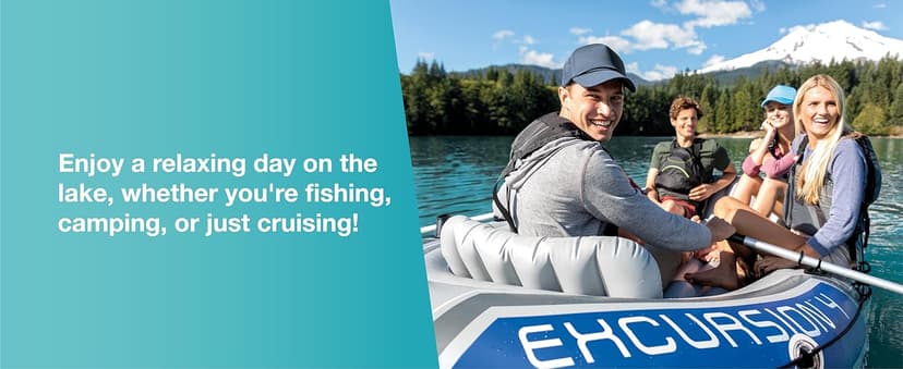 INTEX Excursion Inflatable Boat Series: Includes Deluxe 54in Boat Oars and High-Output Pump – SuperTough PVC – Adjustable Seats with Backrest – Fishing Rod Holders – Welded Oar Locks