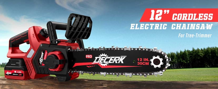 Chainsaw Cordless, 12 Inch Electric Chain Saw with 21V Battery Powered, Handheld Brushless Chainsaws with Tool-free Chain Tension & Auto Lubrication for Tree, Wood Cutting, Courtyard, Household