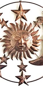 Bellaa 20018 Large Sun Metal Wall Art Sculpture Indoor Living Room Outdoor Garden Patio Farmhouse Home Decor Hanging Retro Rustic Statue Figurine