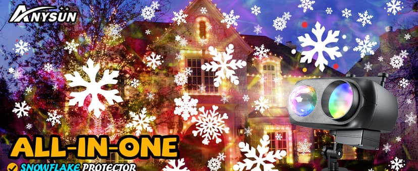8-Pattern Christmas Projector Lights Outdoor, Anysun Brighter 160 HD Patterns Christmas Decorations, 2-in-1 Ocean Wave Snowflake Holiday Projector Waterproof with Timer for Garden Party Landscape Show