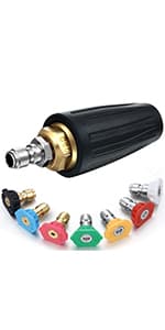 Mudder 4000 Psi Pressure Washer Rotating Turbo Nozzle 4.0 Gpm Quick Connector Turbo Nozzle with 7 Pieces Spray Tips Kit Multiple Degrees (0, 15, 25, 40, 65 Degrees, Rinse1, Soap2)(Black)
