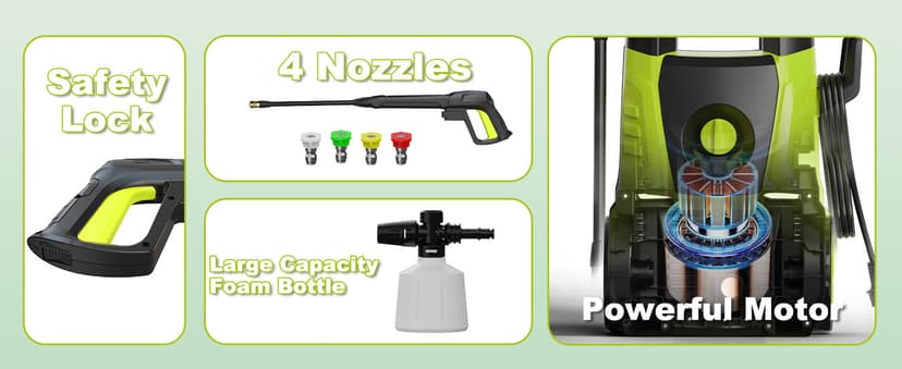 Pressure Washer, 5000PSI Max 3.6GPM Electric Power Washer with Foam Cannon 35FT Power Cord 4 Nozzles, Pressure Washer for Cars, Patios, Fences, Decks and Driveway