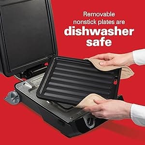 Hamilton Beach 4-in-1 Indoor Grill & Electric Griddle Combo with Bacon Cooker, Opens Flat to Double Cooking Surface, Removable Nonstick Plates, Black & Silver (25601)