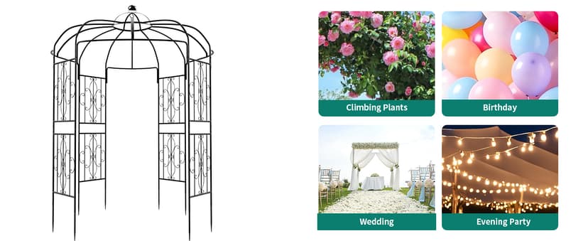 YITAHOME Birdcage Shape Garden Arch Arbors, 9.8'H x 6.8'W Pergola Pavilion for Climbing Plants Outdoor, Wedding Arches for Ceremony Party, Metal Garden Arbor for Patio, Backyard (Black)