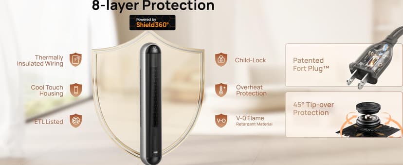 Dreo Tower Fan and Heater Combo, 29.2ft/s Standing Fans for Bedroom, 17 Levels, 6 Modes, 120° Oscillation, 42 Inch, 12H Timer, 25dB Quiet, with Remote, for Office, Large Room, Silver