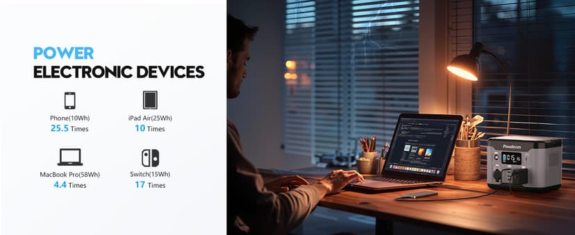 300W Portable Power Station, Powdeom 296Wh Power Bank with AC Outlet, Solar Generator Laptop Charger, Battery Backup Power Supply for Camping, Outdoors, Home Emergency Outage