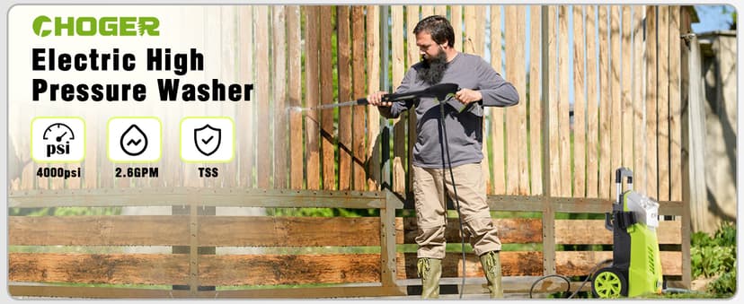 Electric Pressure Washer, 4500PSI 2.7GPM Electric Power Washer with Foam Cannon, 4 Nozzles, 35FT Power Cord, 25FT Hose, Turbo, Dirty Cut, Brush, Pressure Washer for Cars