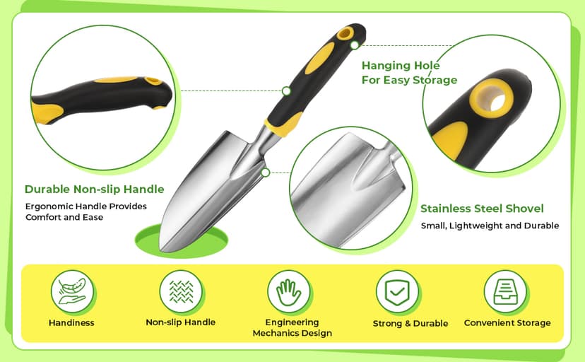Product Image Yaocom Garden Shovel Aluminum Alloy Heavy Duty Trowel Garden Tool Small Shovels for Digging Metal Hand Trowel Spade with Soft TPR Handle for Lawn Yard Farm Home Shop Planting(12 Pcs)