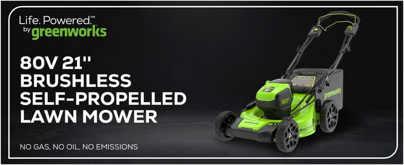 Greenworks 80V 21" Brushless Cordless (Self-Propelled) Lawn Mower (75+ Compatible Tools), 4.0Ah Battery and 60 Minute Rapid Charger Included