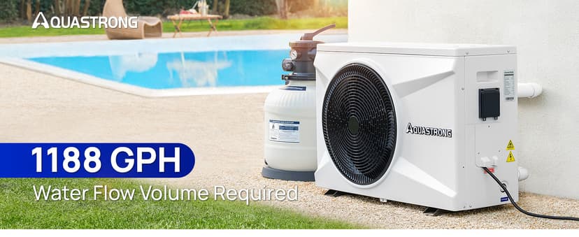 Aquastrong 35,000 BTU Inverter Swimming Pool Heat Pump, 9,000 Gallons Electric Pool Heater for Above Ground and Inground Pool, WiFi Capable Timer, Heating and Cooling Pool Heater 120V