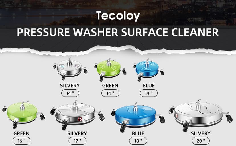 14" Pressure Washer Surface Cleaner with 4 Wheels-Stainless Steel Power Washer Accessories for Concrete Driveways Sidewalks Patios Cleaning (14 INCH Silver)