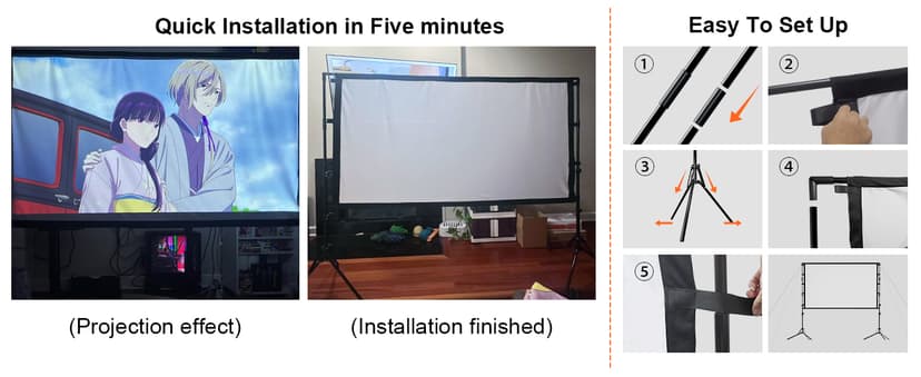 Projector Screen and Stand,GAINVANE 120 inch Portable Projector Screen Indoor Outdoor Projection Screen 16:9 4K HD Wrinkle-Free Light-Weight Movie Screen with Carry Bag for Backyard Movie Night