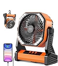 40000mAh Battery Operated Camping Fan, Rechargeable High Velocity Floor Fan, Auto Oscillation Remote Control Timer - Cordless Outdoor Fan for Car Travel RV Camp Garage Patio Hurricane Emergency