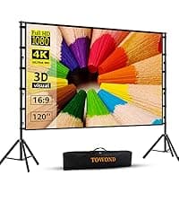 Projector Screen and Stand,Towond 120 inch Outdoor Projection Screen, Portable 16:9 4K HD Rear Front Movie Screen with Carry Bag Wrinkle-Free Design for Home Theater Backyard Cinema